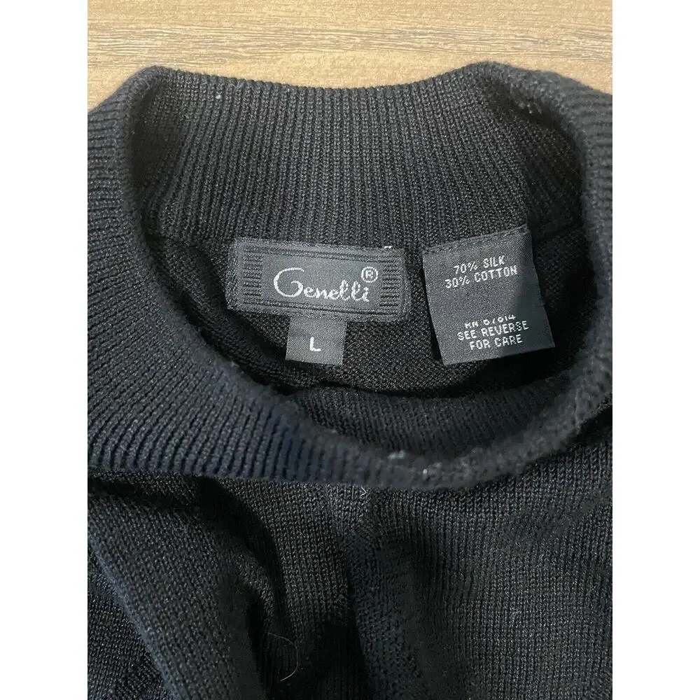 Genelli Men's L Silk Blend Gray Argyle Diamond Black Long Sleeve Sweater